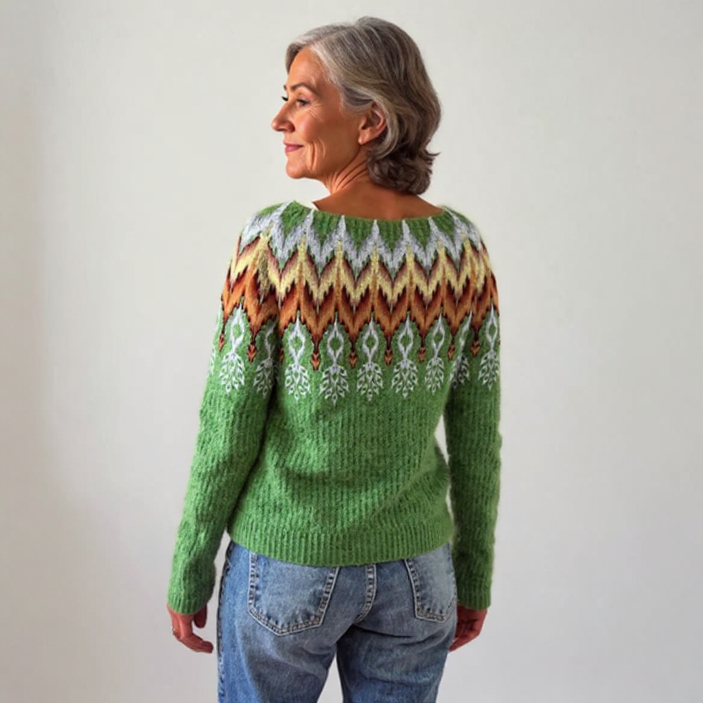 Emily | Green Chevron Nordic Jumper