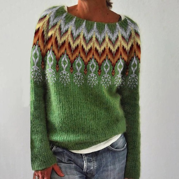 Emily | Green Chevron Nordic Jumper