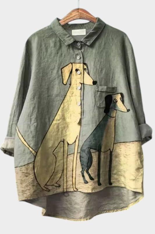 Emma | Grey Dog Print Shirt