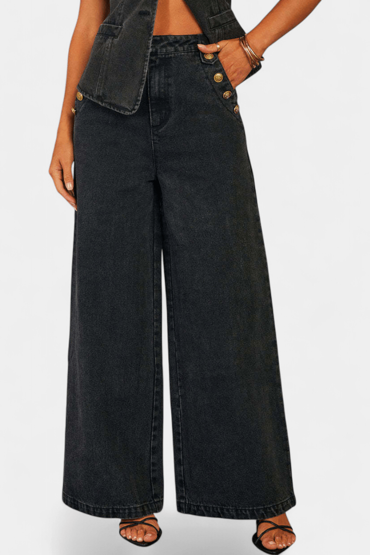 Emma | Denim Waistcoat & Wide-Leg Jeans Set