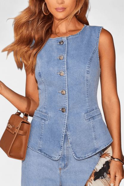 Emma | Denim Waistcoat & Wide-Leg Jeans Set