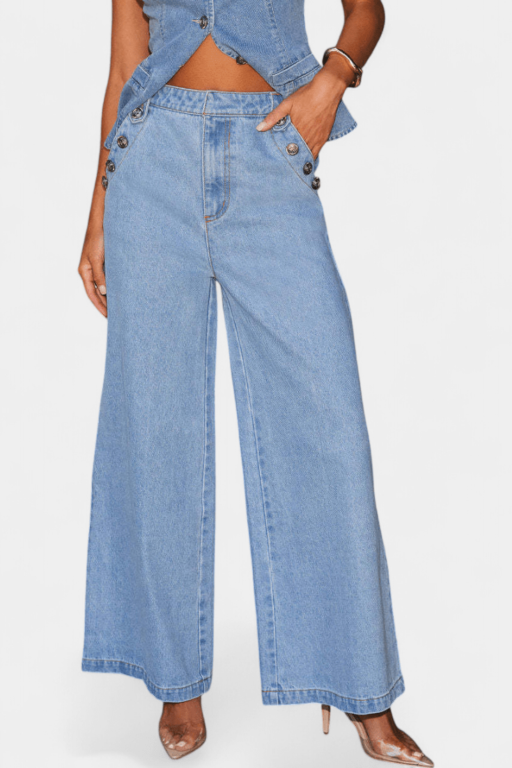 Emma | Denim Waistcoat & Wide-Leg Jeans Set