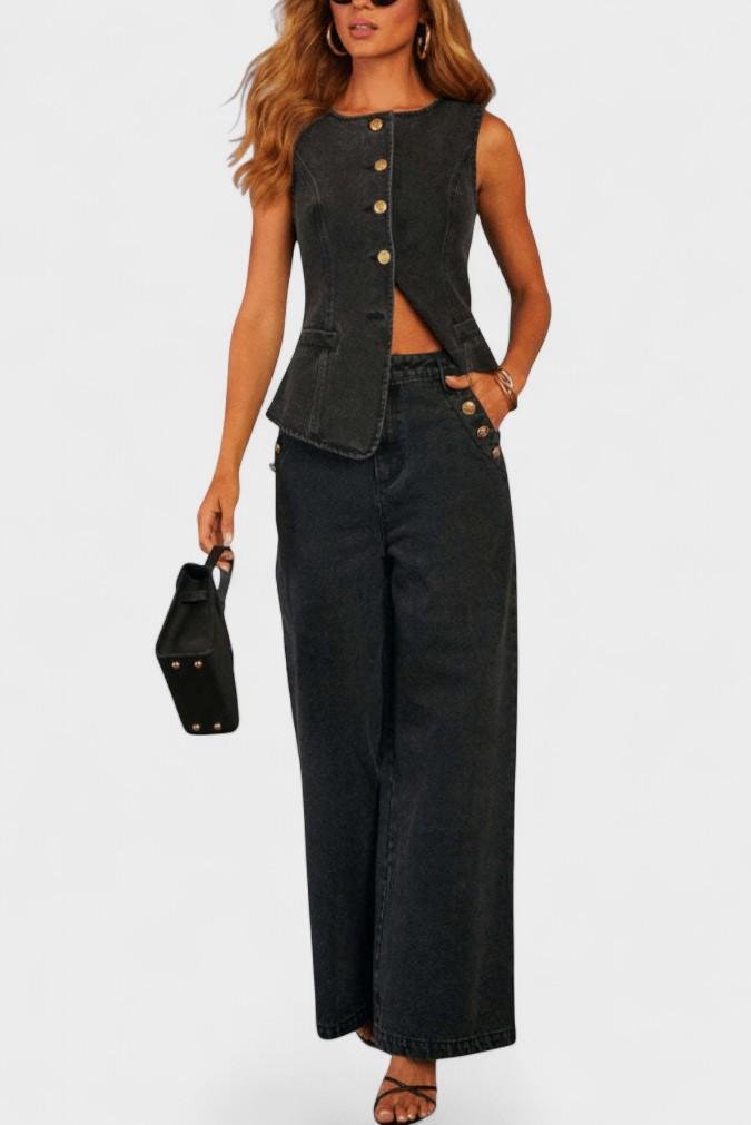 Emma | Denim Waistcoat & Wide-Leg Jeans Set