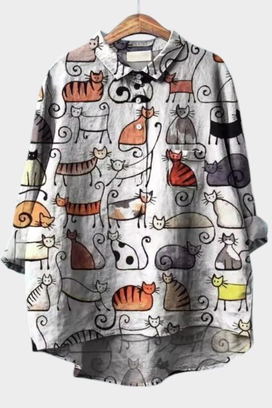 Emmie | Sketch Cat Print Shirt