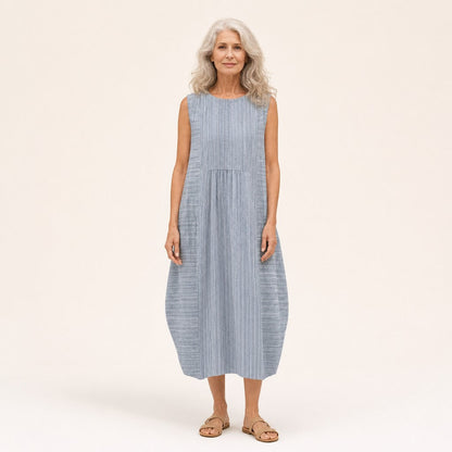 Ursula | Grey Fine Stripe Sleeveless Midi Dress