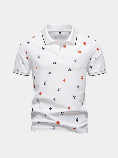Edgar | White Printed Polo Shirt