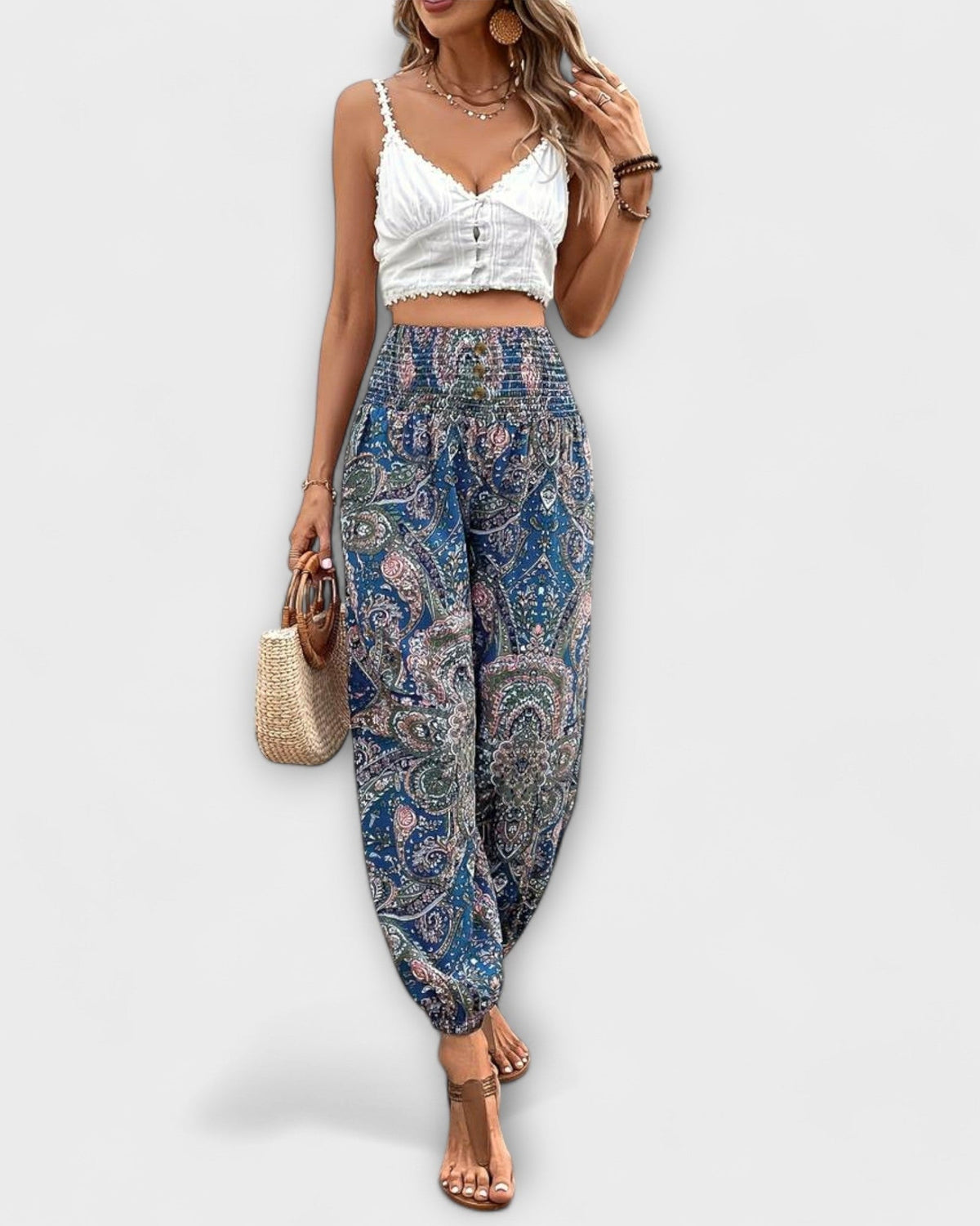 Elsie | Geometric Print Wide-Leg Trousers