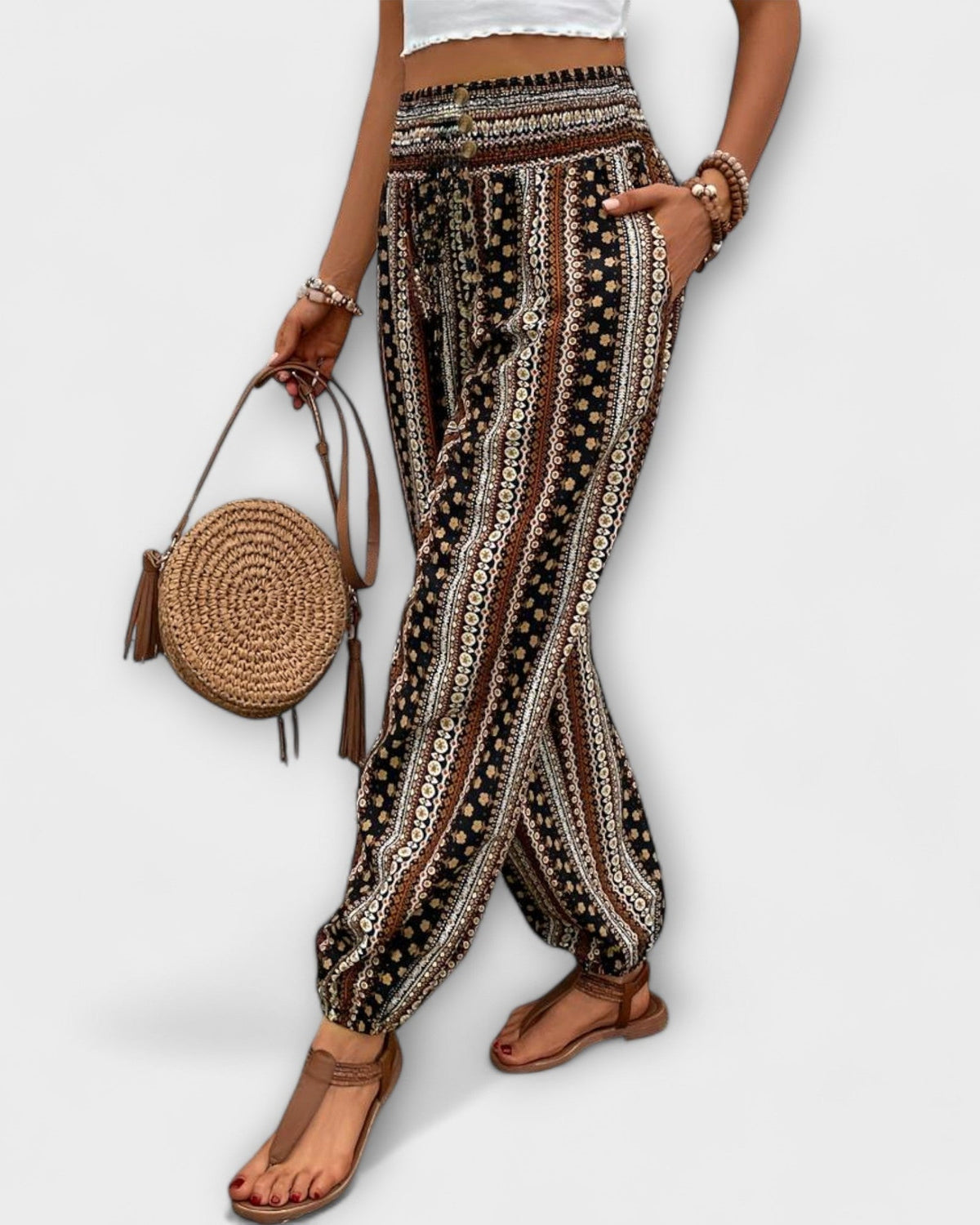 Elsie | Geometric Print Wide-Leg Trousers