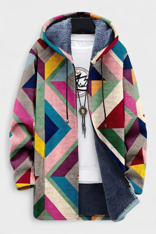 Eva | Geometric Patchwork Hooded Zip Jacket