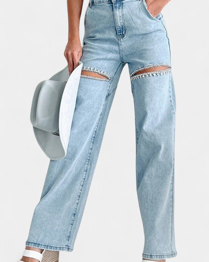 Evie | Light Blue Ripped Wide-Leg Jeans