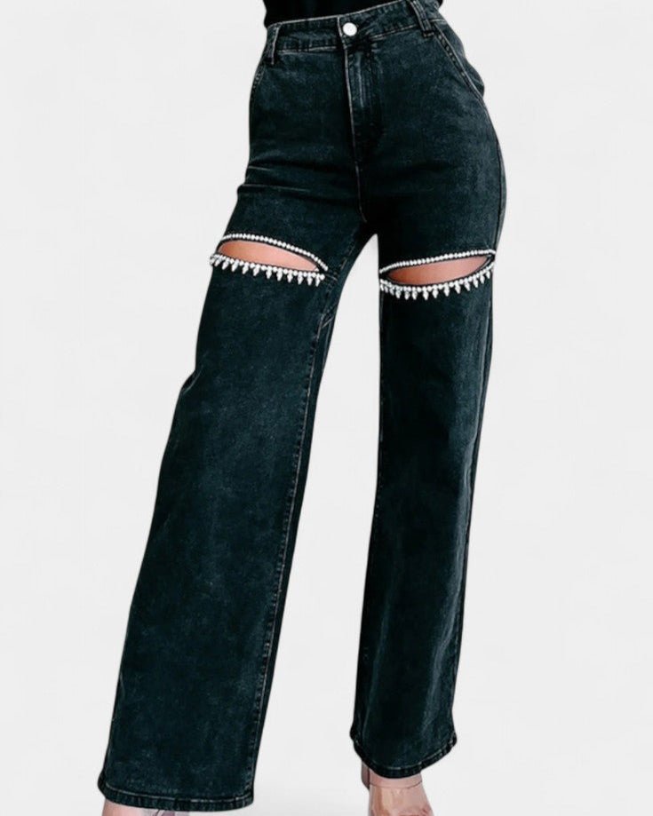 Evie | Light Blue Ripped Wide-Leg Jeans