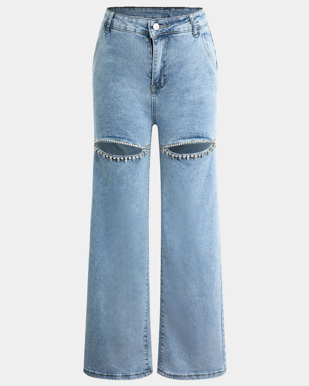 Evie | Light Blue Ripped Wide-Leg Jeans