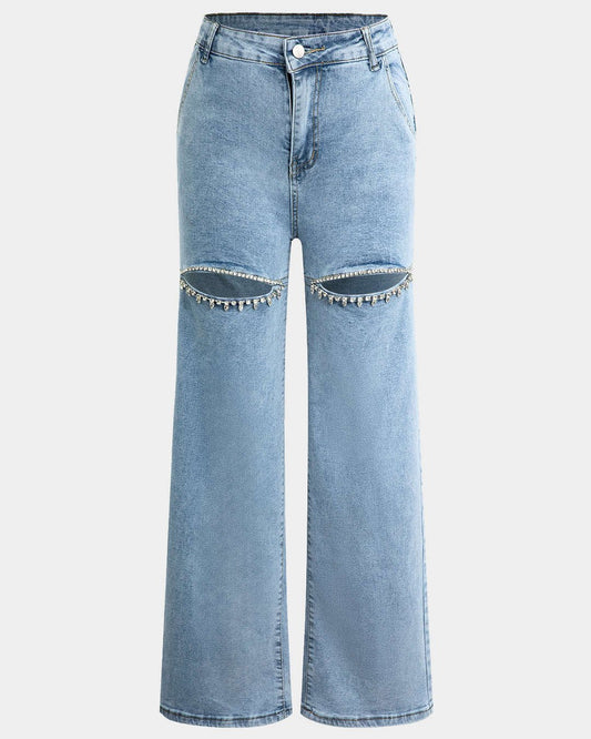 Evie | Light Blue Ripped Wide-Leg Jeans