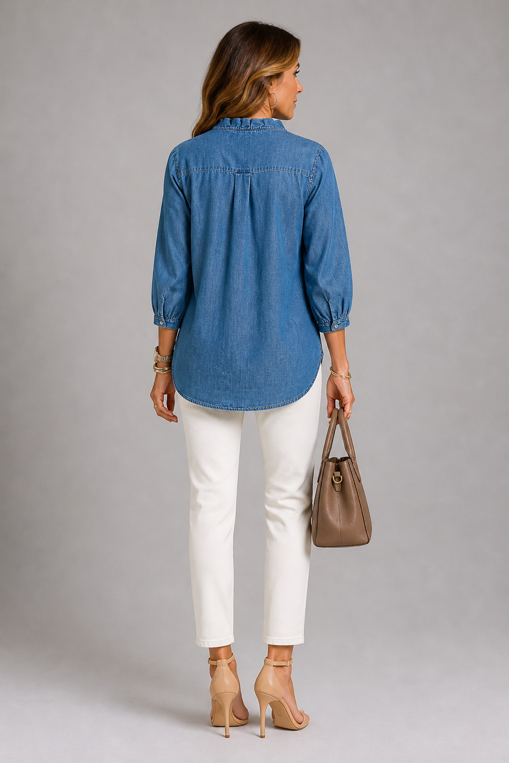 Wendy | Blue Ruffle Front Blouse