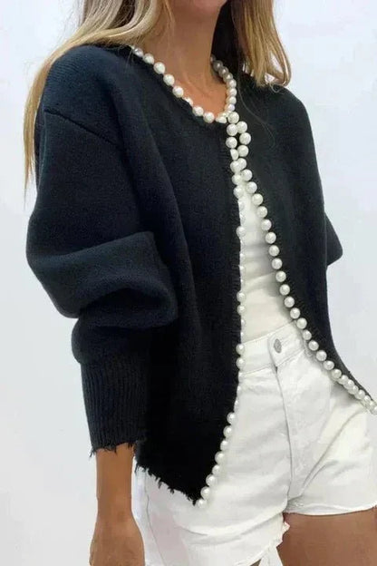 Farah | Ivory Pearl-Trim Cardigan