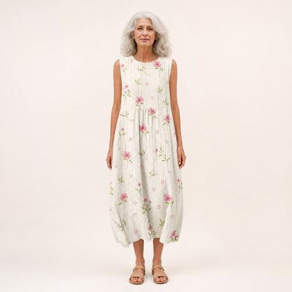 Judith | Ivory Ditsy Floral Sleeveless Midi Dress