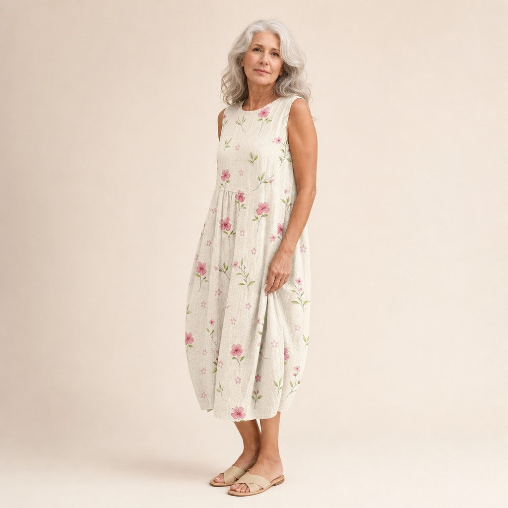 Judith | Ivory Ditsy Floral Sleeveless Midi Dress