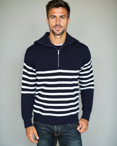 Felix | Navy Striped Half-Zip Jumper