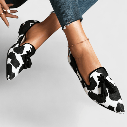 Francesca | Pointed Graphic Print Tassel Loafers