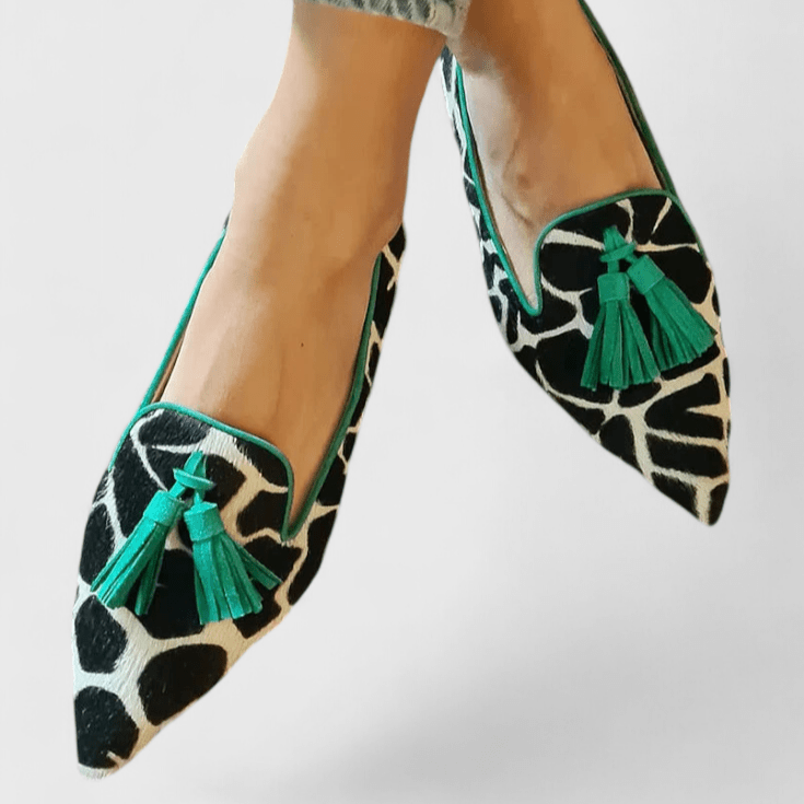 Francesca | Pointed Graphic Print Tassel Loafers