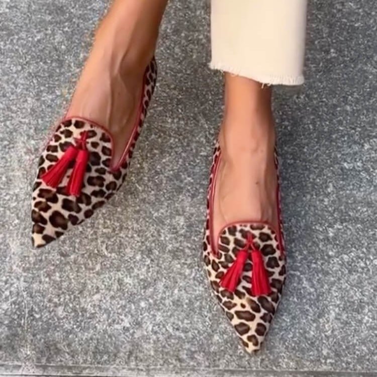 Francesca | Pointed Graphic Print Tassel Loafers