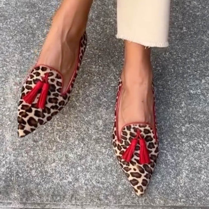 Francesca | Pointed Graphic Print Tassel Loafers