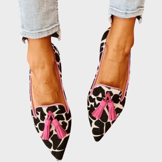 Francesca | Pointed Graphic Print Tassel Loafers