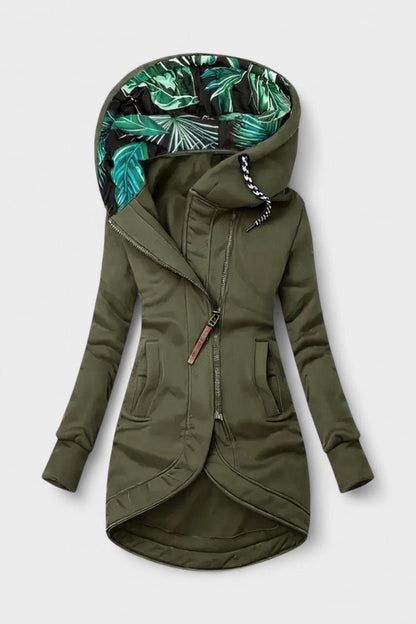 Pippa | Olive Zip-Front Hooded Jacket