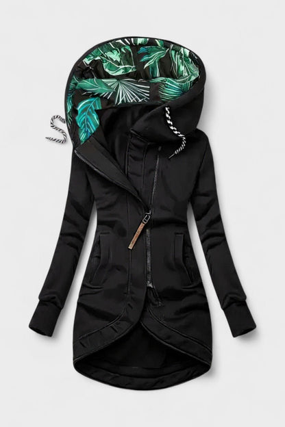 Pippa | Olive Zip-Front Hooded Jacket