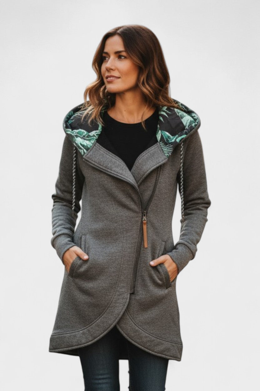 Pippa | Olive Zip-Front Hooded Jacket