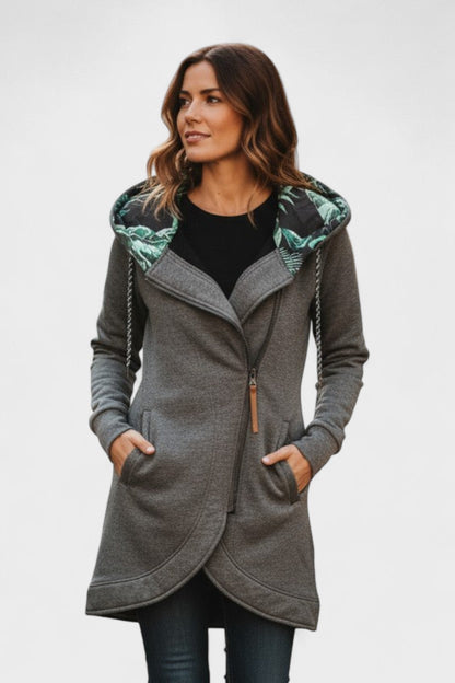 Pippa | Olive Zip-Front Hooded Jacket