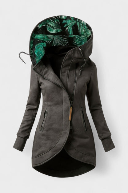 Pippa | Olive Zip-Front Hooded Jacket