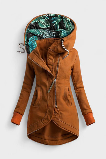 Pippa | Olive Zip-Front Hooded Jacket