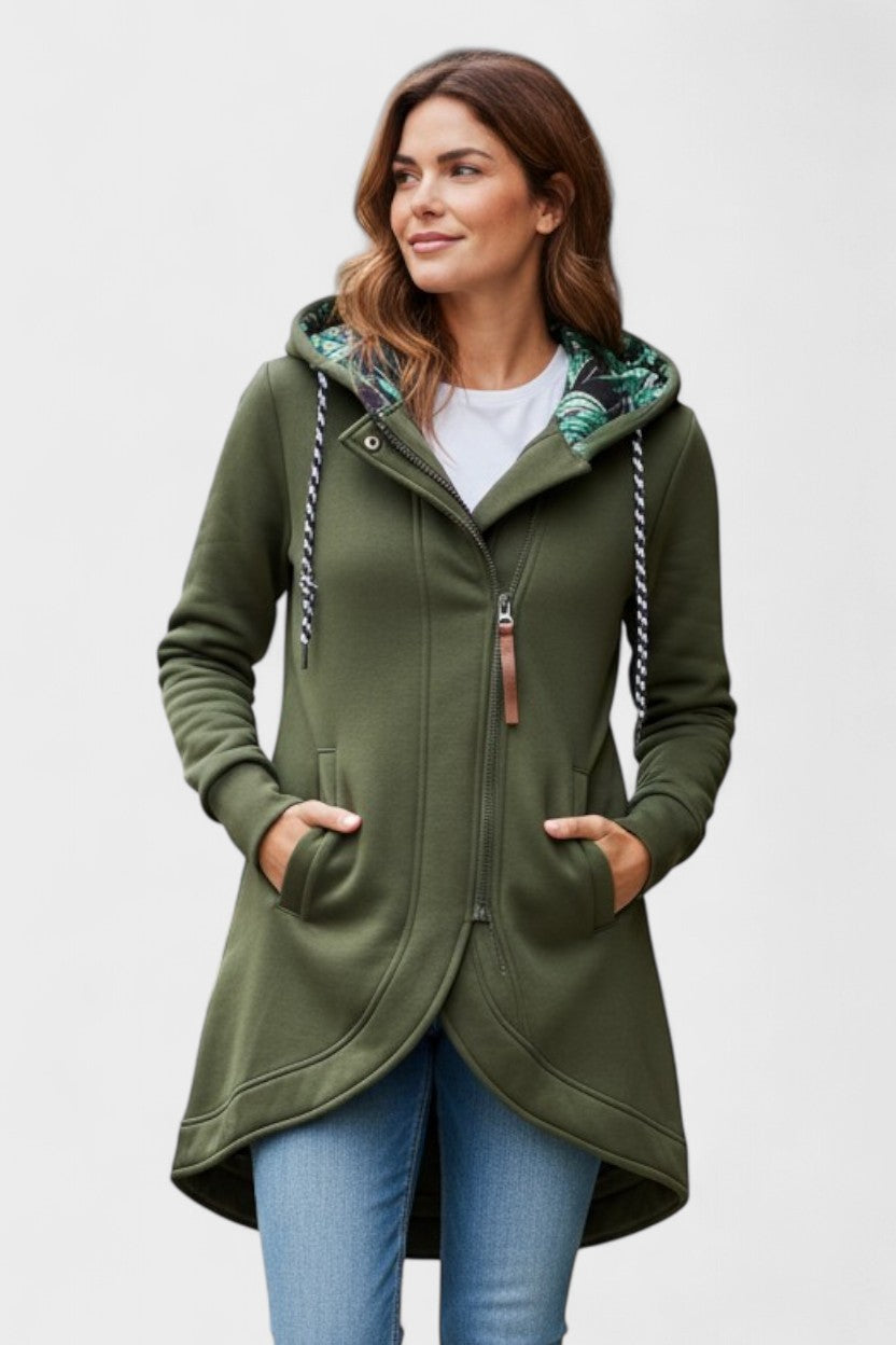 Pippa | Olive Zip-Front Hooded Jacket