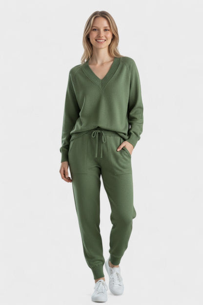Pippa | V-Neck Knit Top & Trouser Set