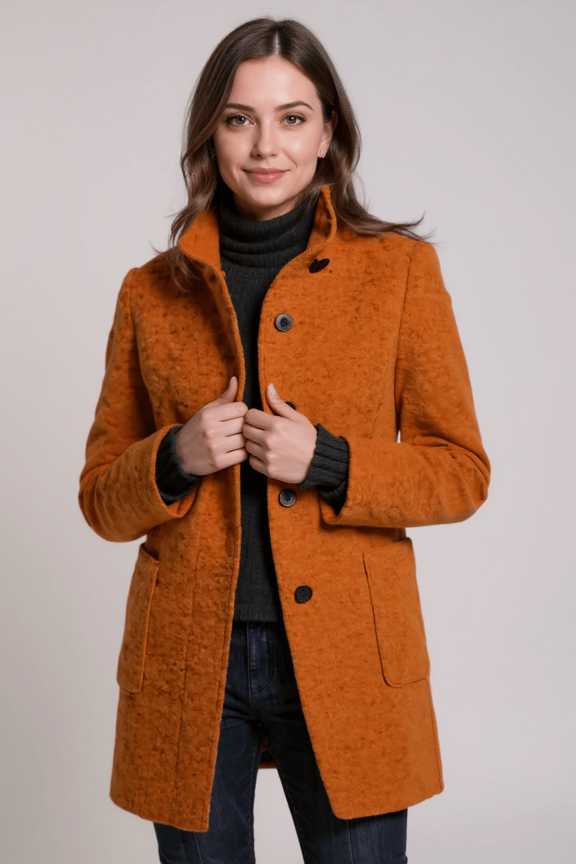 Florrie | Camel Button-Front Long Coat