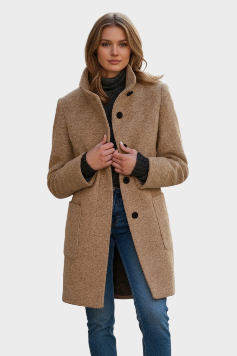 Florrie | Camel Button-Front Long Coat