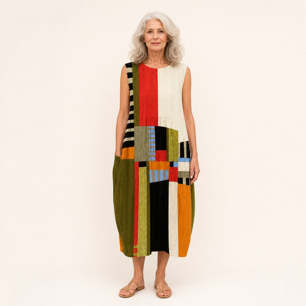Lettie | Abstract Colour Block Sleeveless Midi Dress