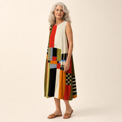 Lettie | Abstract Colour Block Sleeveless Midi Dress
