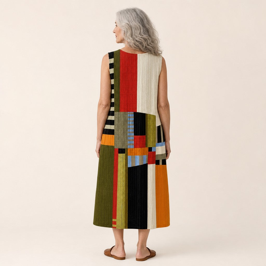 Lettie | Abstract Colour Block Sleeveless Midi Dress