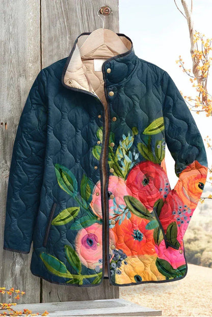 Flora | Navy Floral Quilted Jacket