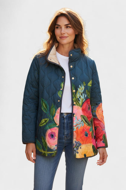 Flora | Navy Floral Quilted Jacket