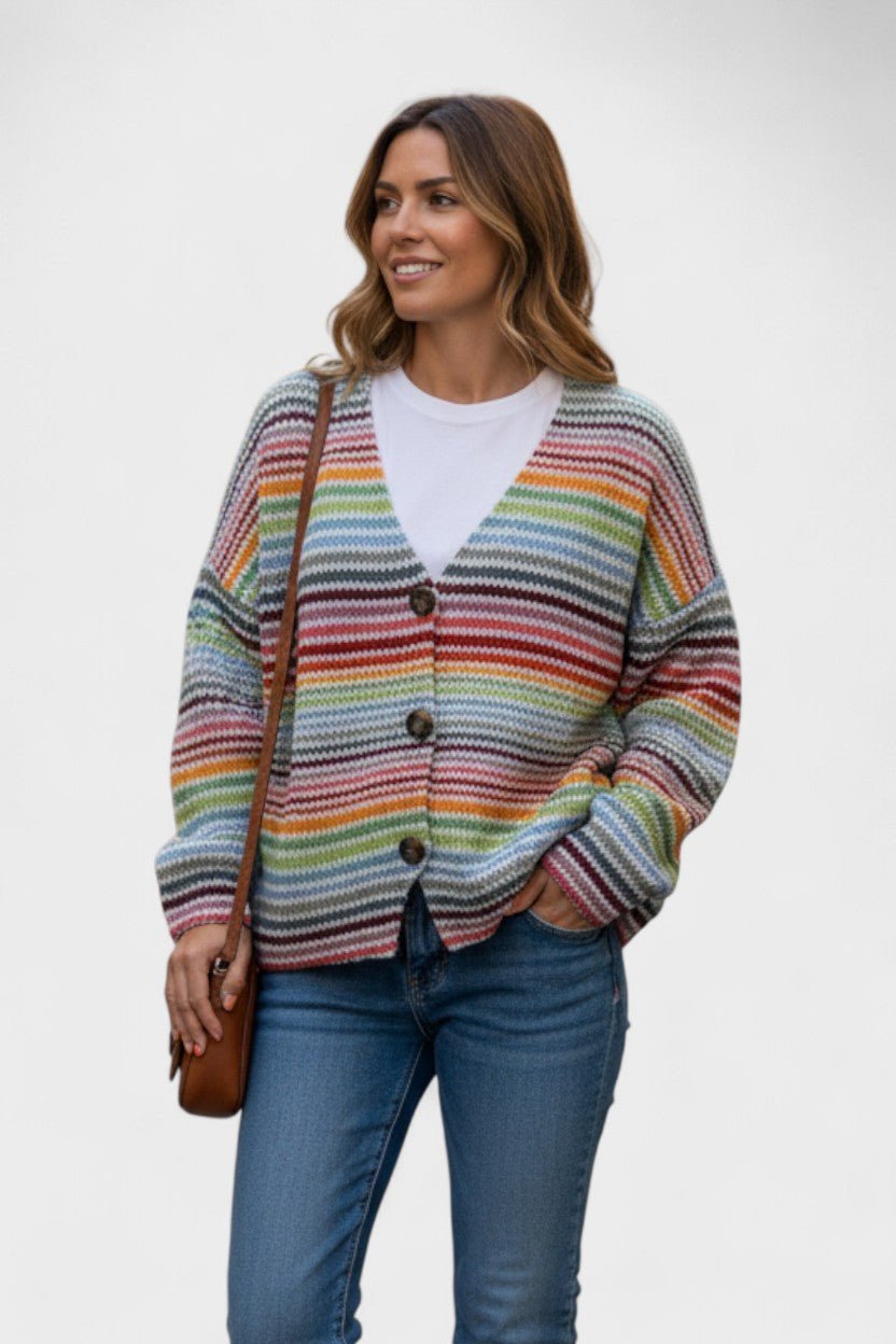 Fran | Multicolour Striped V-Neck Cardigan