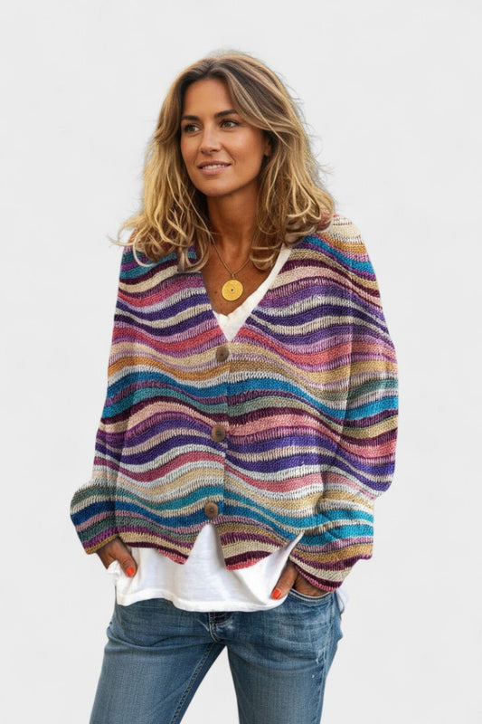 Fran | Multicolour Striped V-Neck Cardigan