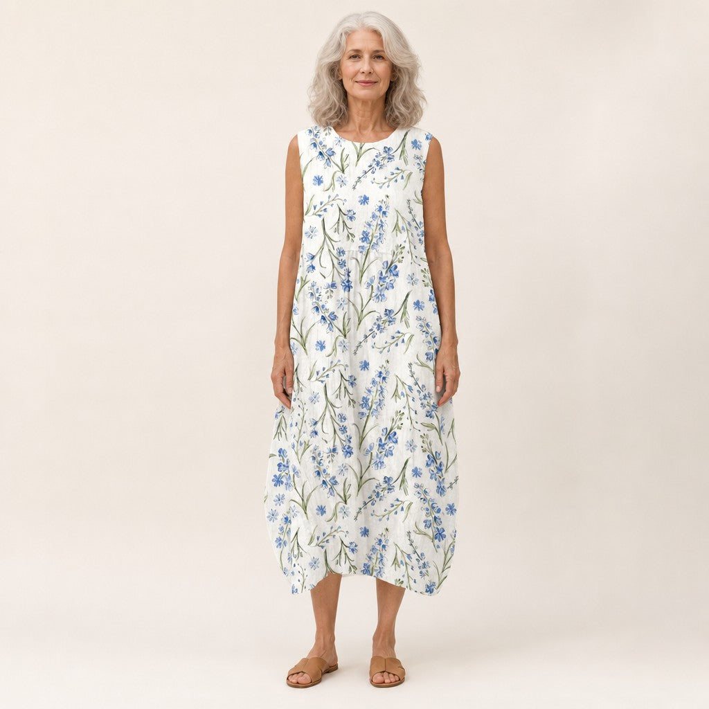 Eve | Blue Meadow Floral Sleeveless Midi Dress