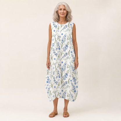 Eve | Blue Meadow Floral Sleeveless Midi Dress