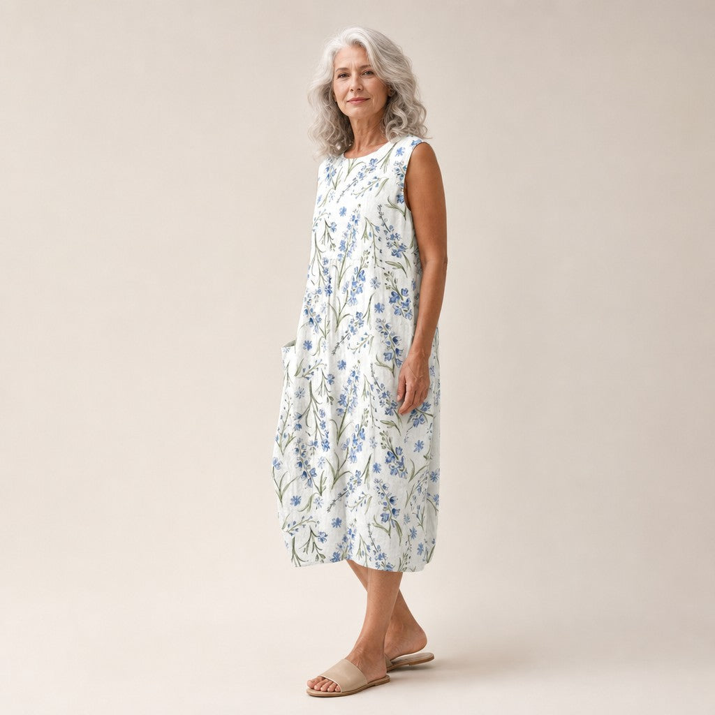 Eve | Blue Meadow Floral Sleeveless Midi Dress