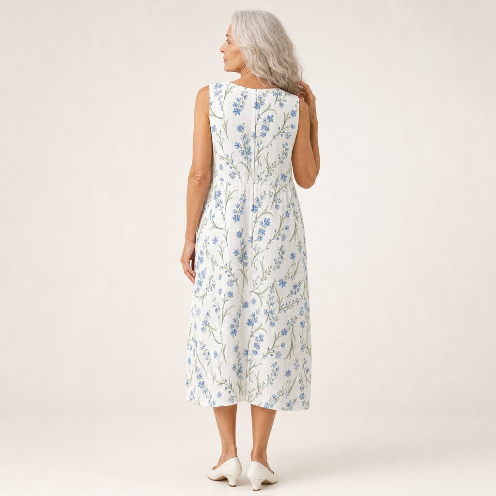 Eve | Blue Meadow Floral Sleeveless Midi Dress