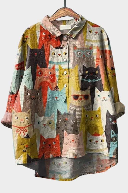 Freya | Colourful Cat Print Shirt