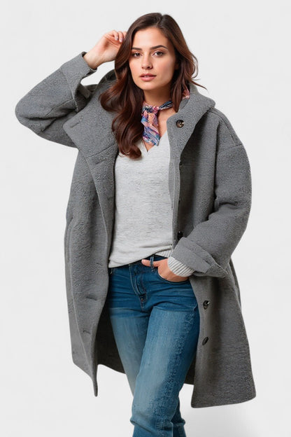 Freya | Raspberry Hooded Mid-Length Coat